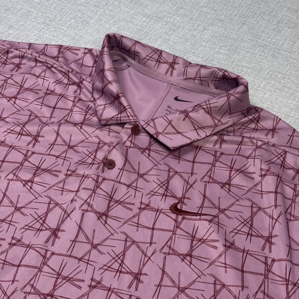 Nike Dri-FIT Victory Pine Needle Print Golf Polo Plum Dust Mens 2XL Performance